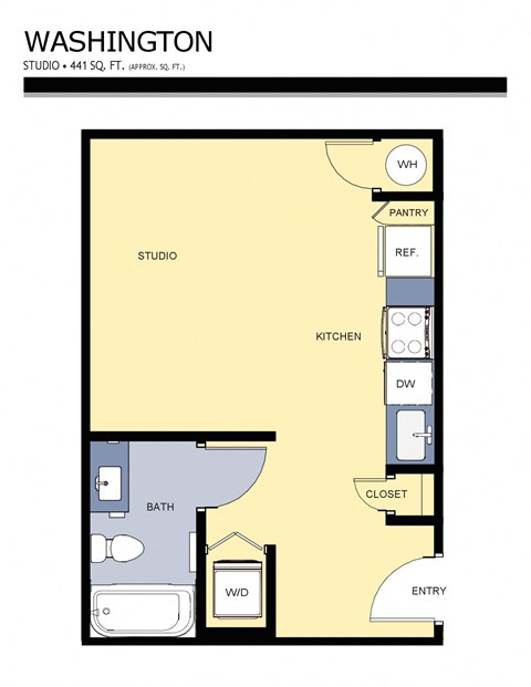 Floor plan for studio, 1 bath, 441 sqft